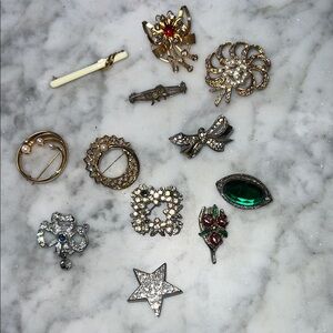 Gold and Silver Floral and Filigree Brooch Collection